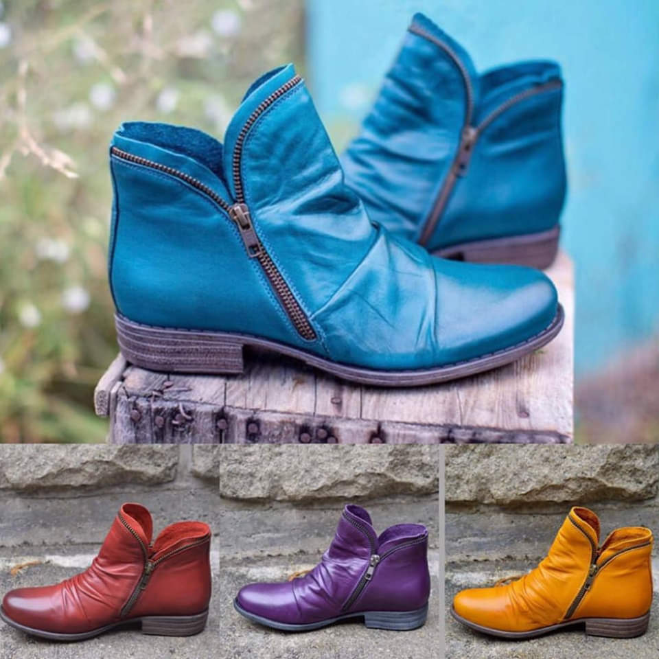 Maren | Mulher Botins com Fecho de Correr Bico Redondo