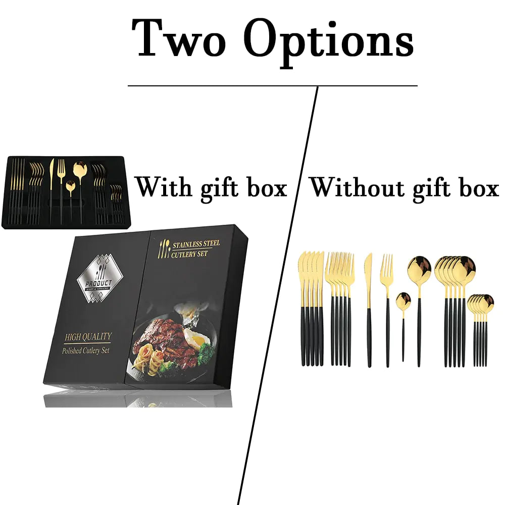 Conjunto de Talheres em Aço Inox 24 Peças | Nova | Dourado, Preto, Rosa