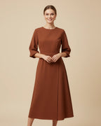 Vestido Midi Feminino Wrap Mangas Bufantes