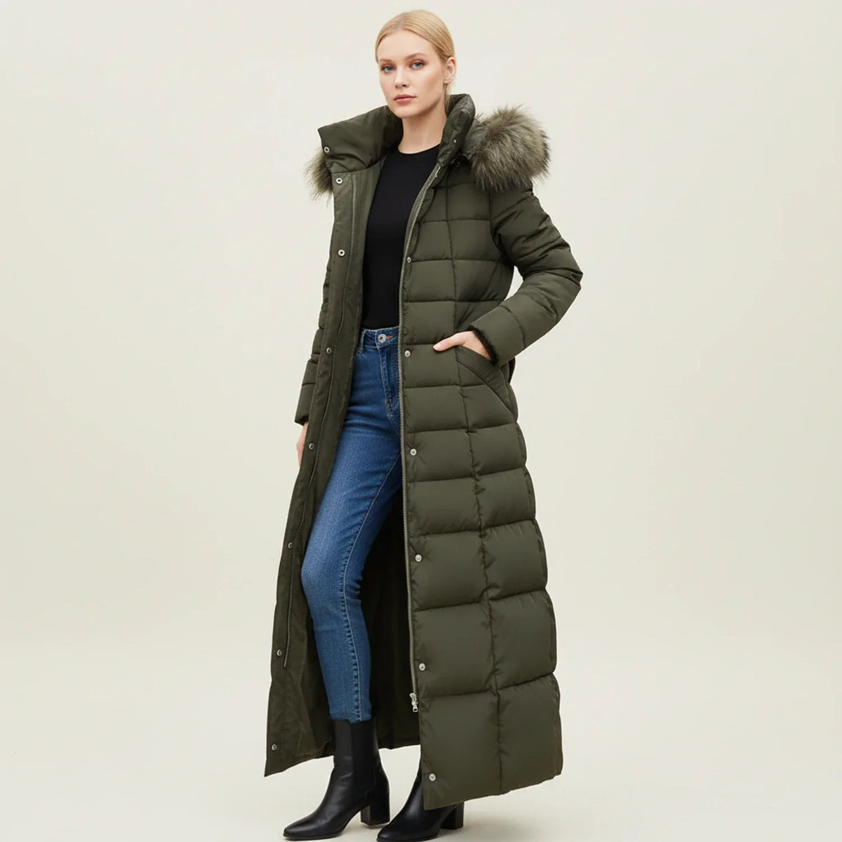 Solveig | Mulher Casaco Puffer Maxi Acolchoado com Capuz e Cinto