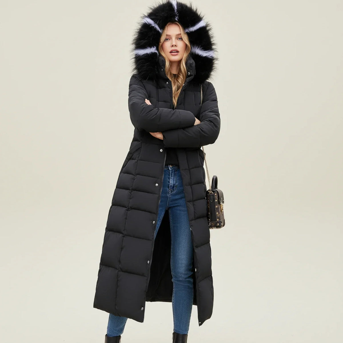 Solveig | Mulher Casaco Puffer Maxi Acolchoado com Capuz e Cinto