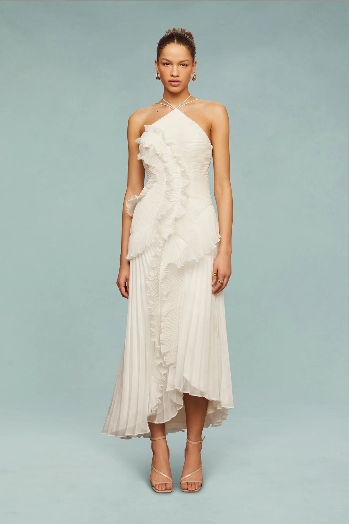 Luna | Vestido Longo de Cerimónia com Folhos e Decote Halter