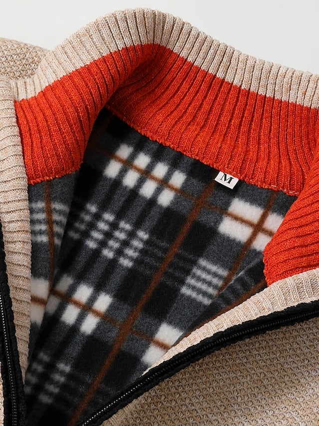 Esme | Homem Cardigan Malha Canelada Fecho Completo Gola Alta